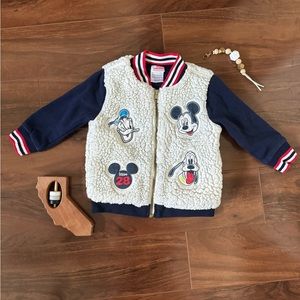 Disney Mickey Mouse Sherpa Jacket size 3T Off White, Blue, & Red, & Pockets